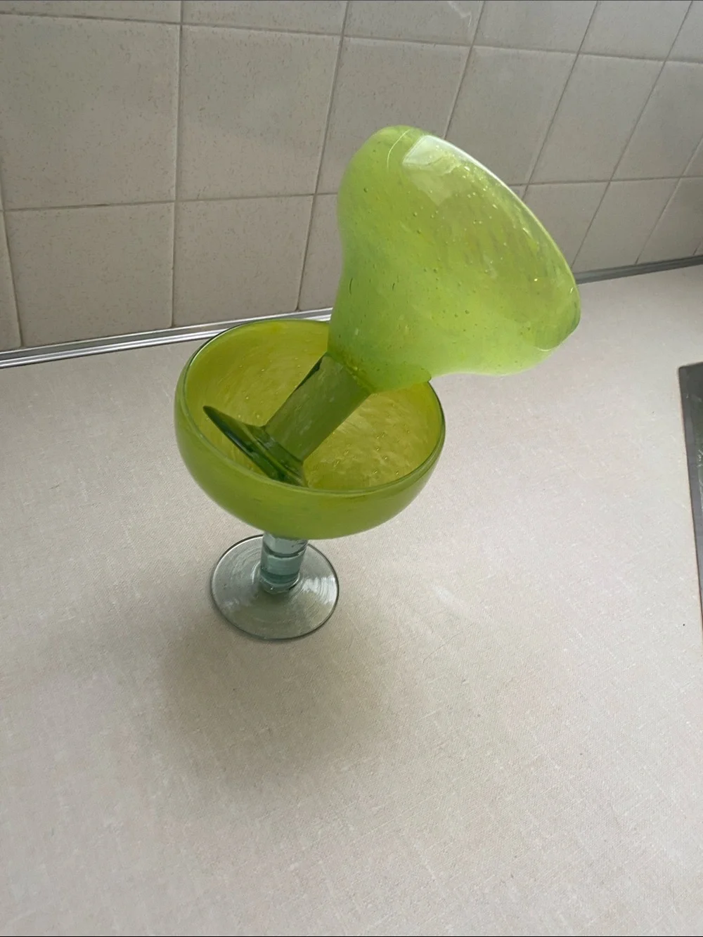 Chartreuse  Green  Mexican Bubble Glass Hand Blown Margarita Glasses set of 2
